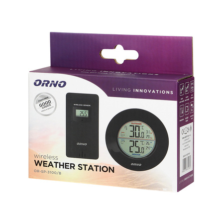 Bezprzewodowa stacja pogodowa z pomiarem temperatury zewnętrznej i wewnętrznej czarna OR-SP-3100/B