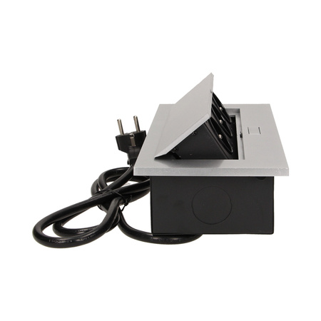 Gniazdo meblowe wpuszczane w blat z grubym rantem 3x2P+Z. przewód 1.5m 3x1.5mm2. srebrne OR-AE-1338/G