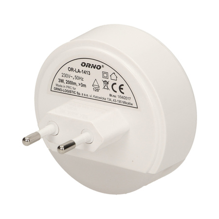 Lampka nocna LED z czujnikiem ruchu. z funkcją korytarzową 0.2W/3W. 200lm OR-LA-1413