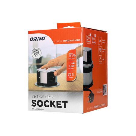 Gniazdo meblowe Ø10cm wysuwane z blatu z przewodem 1.5m. 4x2P+Z. wersja schuko OR-AE-1341(GS)