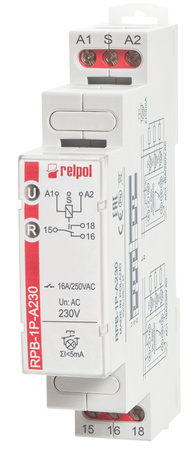 Przekaźnik impulsowy-bistabilny, 1P, 16A, 230 V AC, AgSnO2 RPB-1P-A230