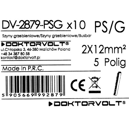 Szyna łączeniowa grzebieniowa PS/G 2-fazowa 5-modułowa 4-biegunowa 12mm2 80A DV 2879