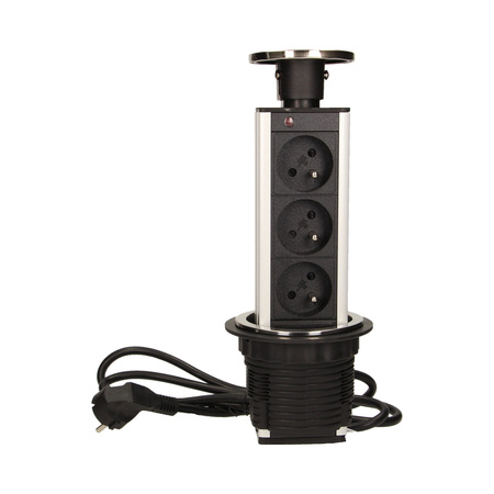 Gniazdo meblowe Ø8cm wysuwane z blatu z przewodem 1.8m. 3x2P+Z. INOX OR-AE-1356