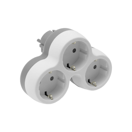 Rozgałęźnik wtyczkowy 3x gniazdo 230V Schuko z uziemieniem szaro-biały W-72005