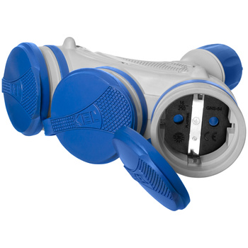 Trójdrożne gniazdo Schuko IP44 3×2P+Z 16A 250V szaro-niebieskie GN-X3/44S W-01165