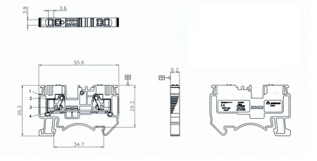 Złączka szynowa przelotowa zaciskowa szara 4mm2 1P UL DS4-01P-11-00A(H)