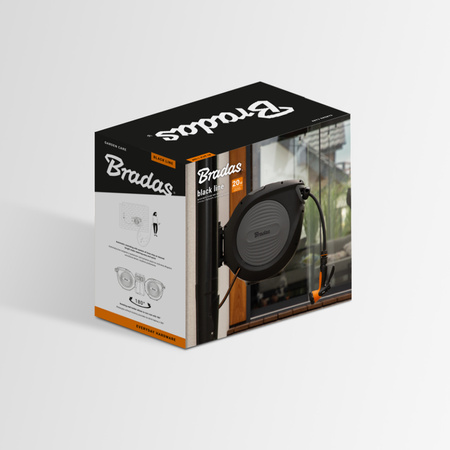 Bęben automatyczny 20m 1/2'' z pistoletem zwijak ścienny na wąż ogrodowy zwijacz przenośny regulowany czarny Bradas ECO-W1B20