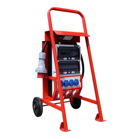 Rozdzielnica budowlana na stojaku z licznikiem zużycia energii eXT S/FI SET przenośna z gniazdami 2x16A 32A CEE MENNEKES 4x230V Schuko rozdzielnia elektryczna na budowę skrzynka elektryczna z zabezpieczeniem Doktorvolt DV-6177-D