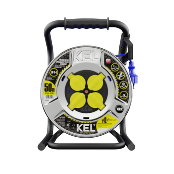 Przedłużacz bębnowy 50m HEAVY LINE 4x 230V niebieski z metalowym bębnem W-99467