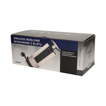Gniazdo meblowe Ø10cm wysuwane z blatu z przewodem 1.8m. 3x2P+Z OR-AE-1351