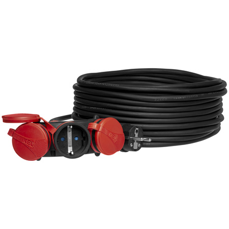 Przedłużacz trójdrożny 25m 250V 16A Schuko 3×2P+Z H05RR-F 3×1,5 mm² IP44 W-01194