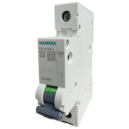 SIEMENS wyłącznik nadprądowy C20A, 1P, 10KA bezpiecznik 5SL4120-7
