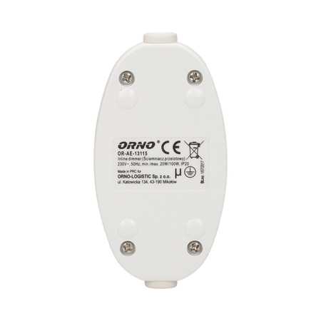 Ściemniacz nakablowy 20-100W. biały OR-AE-13115