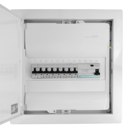 Rozdzielnica modułowa podtynkowa 1x12 zabezpieczona 8xMCB 1xRCCB VDE okablowana skrzynka elektryczna Hager 356x348x98mm Doktorvolt DV-6197-PT