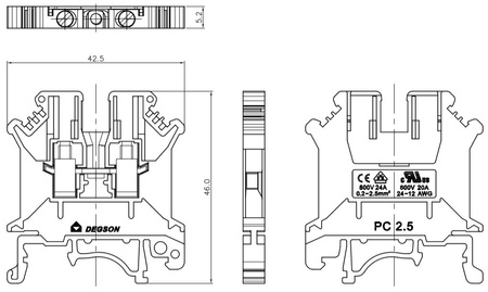 Złączka szynowa przelotowa niebieska śrubowa 2,5mm2 1P VDE UL PC2.5-01P-12-00A(H)