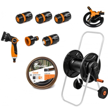 Wózek z wężem 1/2" 20m pistoletem, zraszaczem i armaturą BLACK LINE BRADAS ECO-AG26020SET2