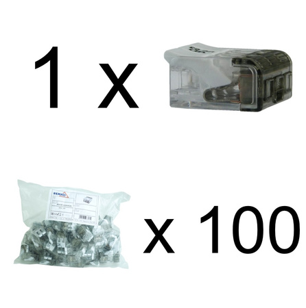 Szybkozłączka 3x 0,2-4mm2 450V 32A transparentna Bemko 1 sztuka 50 sztuk E03-P053-100