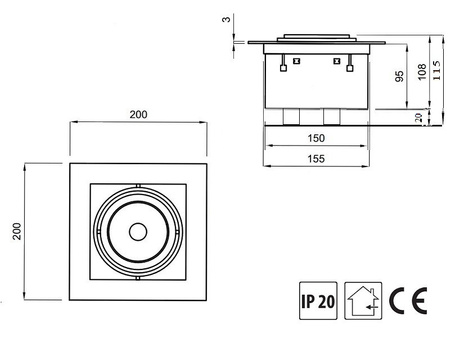 GTV Oprawa sufitowa PIREO I podtynk czarna 8287 OP-PIREO OP-PIREO1-20
