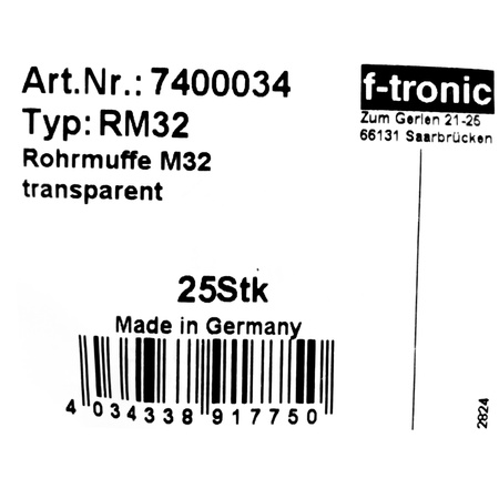 F-tronic Złączka do rur karbowanych 25 sztuk M32 przezroczysta mufa 740 RM32
