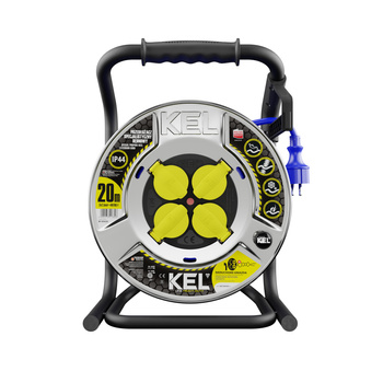 Przedłużacz bębnowy 20m 3x2,5mm HEAVY LINE 4x230V niebieski z metalowym bębnem W-99439