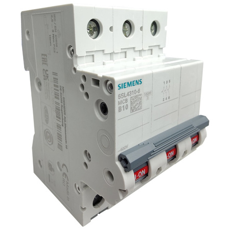 SIEMENS Wyłącznik nadprądowy B10A, 10kA 3P bezpiecznik 5SL4310-6