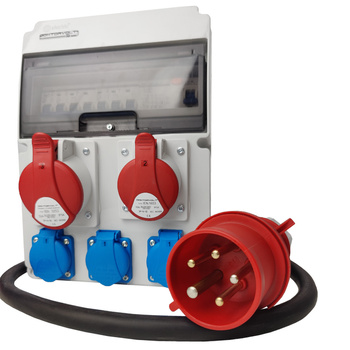 Rozdzielnica budowlana 16A 32A z kablem zabezpieczona 3x 230V Doktorvolt JUN-S/FI DV-0287-F