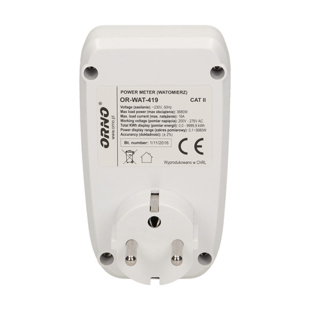 Watomierz. kalkulator energii z wyświetlaczem LCD OR-WAT-419