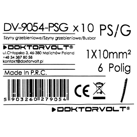 Szyna łączeniowa grzebieniowa PS/G 1-fazowa 6-modułowa 10mm2 63A DV-9054-PSG