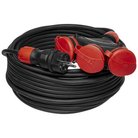 Przedłużacz trójdrożny 25m 250V 16A Schuko 3×2P+Z H05RR-F 3×1,5 mm² IP44 W-01194