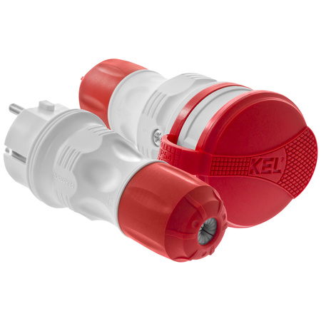 Zestaw przyłączeniowy z wtyczką WT-54 i gniazdem GN-44 250V Schuko szaro-czerwony W-98863