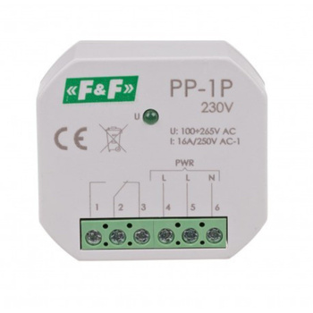 Przekaźnik elektromagnetyczny PP-1P-230V do puszki zielona lampka F&F 8510