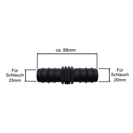 Łącznik redukcyjny z wtykiem na wąż 25mm z redukcją na 20mm Bradas DSWA01-2520L