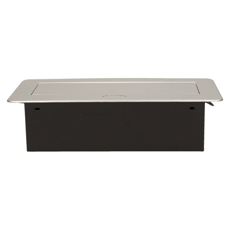 Gniazdo meblowe wpuszczane w blat z płaskim frezowanym rantem. 3x2P+Z. srebrne. wersja schuko OR-AE-1336/G(GS)