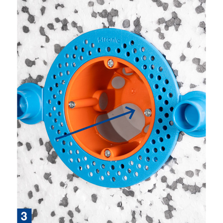 F-tronic TF-1Pierścień mocujący Thermofix do montażu puszek podtynkowych Ø68mm w elewacji styropianie EPS ETICS rękaw instalacyjny Ø74mm niebieski 1 sztuka 7810051
