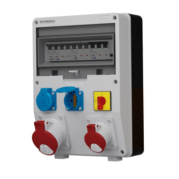 Rozdzielnica budowlana z rozłącznikiem DV-S/FI 32A 16A 2x230V Schuko Doktorvolt® DV-1981-D