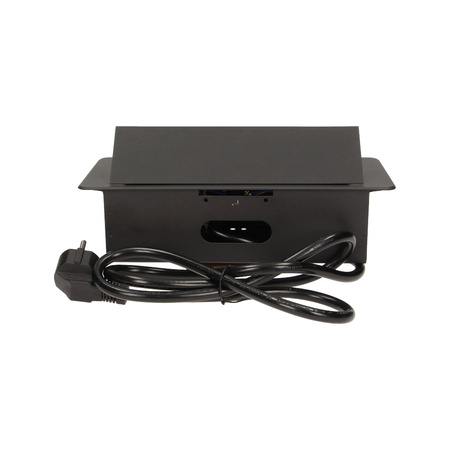 Gniazdo meblowe wpuszczane w blat z płaskim frezowanym rantem i przewodem 1.5m. 3x2P+Z. czarne OR-AE-1337/B