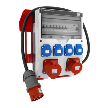 Rozdzielnica budowlana 16A 32A CEE 4x230V na stojaku z możliwością zawieszenia i wtyczką  TGD-S/FI z zabezpieczeniami VDE Doktorvolt DV-6067-D