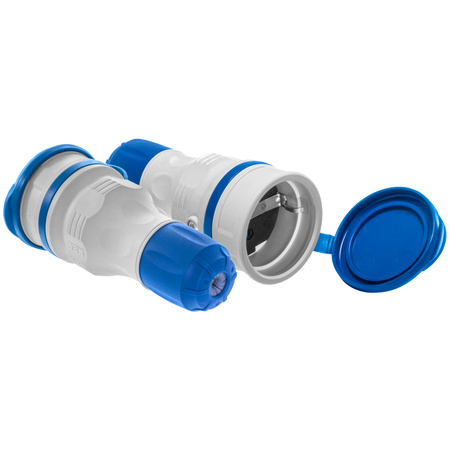 Gniazdo przenośne rozbieralne 230V Schuko IP44 z klapką szaro-niebieskie W-01149