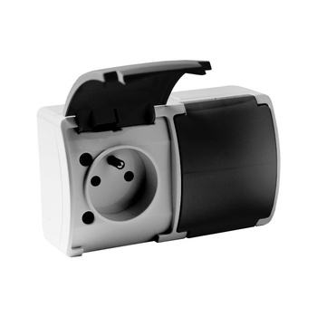 Gniazdo podwójne z uziemieniem natynkowe IP44 popiel/grafit 162-08-DRV