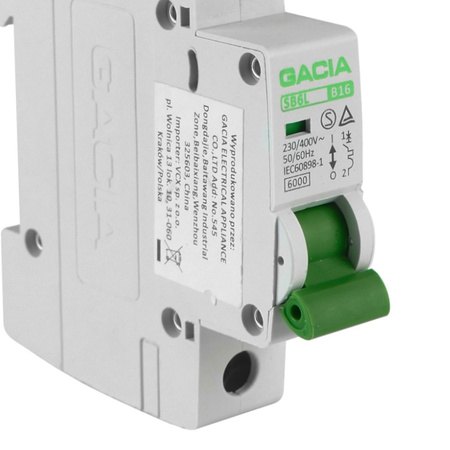 Wyłącznik nadprądowy bezpiecznik GACIA Typ S eska SB6L B 1P 16A
