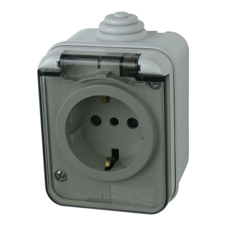 Gniazdo pojedyncze schuko natynkowe IP44 szare M-L 1592