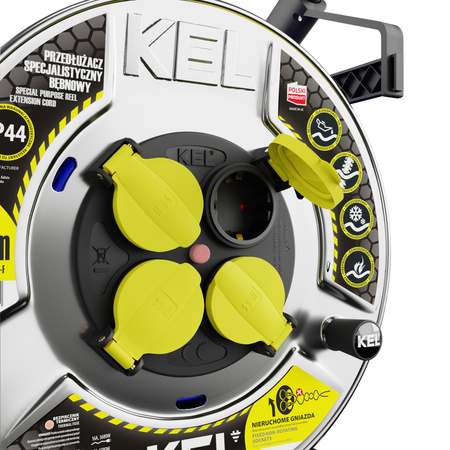 Przedłużacz bębnowy 50m 3x2,5mm HEAVY LINE 4x230V niebieski z metalowym bębnem W-99471