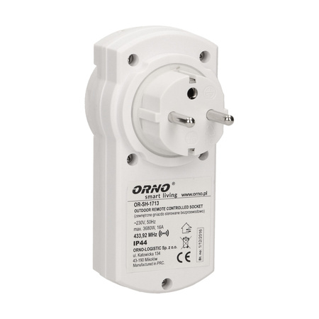 Gniazdo sieciowe zewnętrzne sterowane bezprzewodowo. IP44. ORNO Smart Living OR-SH-1713