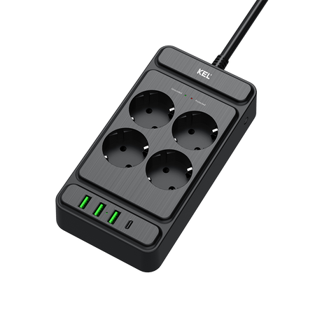 Listwa przepięciowa 4x gniazdo Schuko 3x USB-A 1x USB-C czarna W-00355