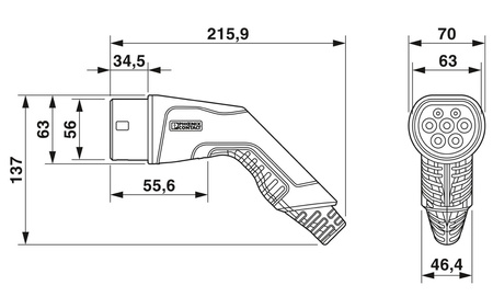 Przenośny kabel do ładowania samochodu elektrycznego AC Phoenix Typ 2 20A/480V, 5m