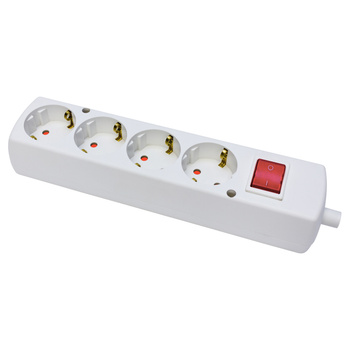 Gniazdo przenośne czterokrotne 4x 230V Schuko z wyłącznikiem białe T-97597