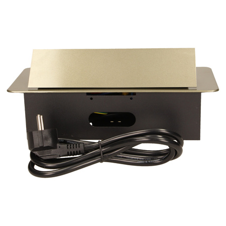 Gniazdo meblowe wpuszczane w blat z płaskim frezowanym rantem i przewodem 1.5m. 3x2P+Z. mosiądz OR-AE-1337/BR