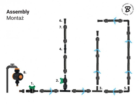 Zestaw z wężem kroplującym WATER FLOW DRIP - 50 m z zegarem przepływu wody DSWWF50-SET2-T