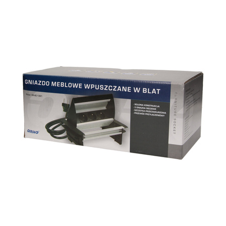 Gniazdo meblowe wpuszczane w blat ze szczotką przeciwkurzową i przewodem 1.8m. 3x2P+Z OR-AE-1361