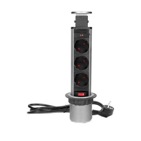 Gniazdo meblowe Ø6cm wysuwane z blatu z blokadą i przewodem 1.8m. 3x2P+Z (Schuko) OR-AE-1347(GS)